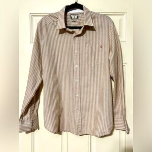 Volcom Men’s Tan Light Brown Striped Collared Button Down Shirt Size M